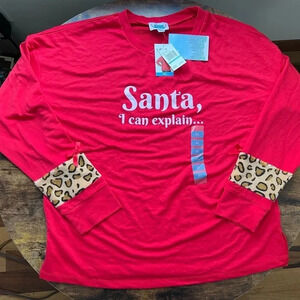 Rockin’ Around ladies holidays top. “Santa I can explain” Size: XL.